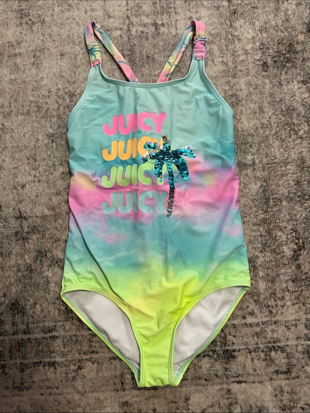 Juicy Couture Girls' Pastel Ombre Palm Sequin One-Piece Swimsuit
